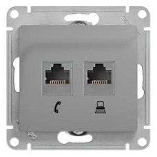 Механизм розетки телефонный+комп. 2-м СП RJ11+RJ45 кат.5E GLOSSA алюм. SchE GSL000385
