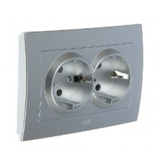 Розетка Cosmo с заземлением двойная алюм. ABB 632-011000-907