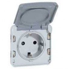 Механизм розетки 1-м СП Plexo с заземлением  с крышкой IP55 сер. Leg 069570