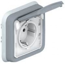 Розетка 1-м СП PLEXO с заземлением  с крышкой с супр. IP55 сер. Leg 069833