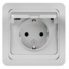 Розетка 1-м СП CLASSIC 16А с заземлением  с крышкой белый POWERMAN 1151419