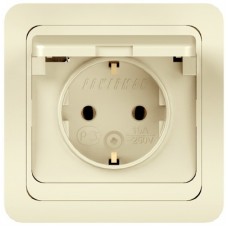 Розетка 1-м СП CLASSIC 16А с заземлением  с крышкой крем. POWERMAN 1156518