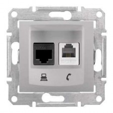 Механизм розетки телефонный+комп. 1-м СП RJ11+RJ45 Sedna алюм. SchE SDN5100160