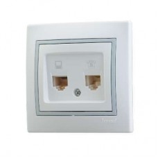 Розетка комп.+телеф. СП Мира RJ45+RJ11 белый/сер. Lezard 701-0215-143
