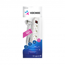 Удлинитель 4х5м с заземлением с выкл. ПВС 3х1 Космос YKsm5m-4g-Z-V(K)