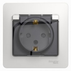 Розетка 1-м СП GLOSSA с заземлением защитные шторки  с крышкой IP44 белый SchE GSL000148