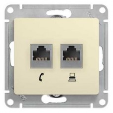 Механизм розетки телефонный+комп. 2-м СП RJ11+RJ45 GLOSSA беж. SchE GSL000285