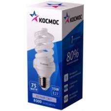 Лампа люминесцентная компактная SPC 15Вт E27 2700К трубка Т3 Космос LKsmSPC15wE2727
