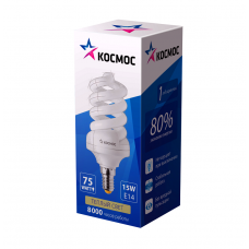 Лампа люминесцентная компактная SPC 15Вт E14 2700К трубка Т3 Космос LKsmSPC15wE1427