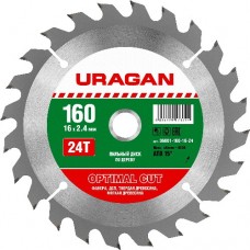 Диск пильный  по дереву, URAGAN, 36801-160-16-24