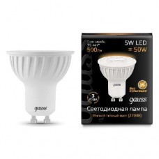 Лампа светодиодная MR16 5Вт 3000К тепл. бел. GU10 500лм 150-265В GAUSS 101506105