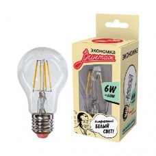 Лампа светодиодная LED Филамент 6Вт A60 160-260В E27 620лм 4500К ЭКОНОМКА EcoLedFL6wA60E2745