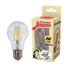 Лампа светодиодная LED Филамент 8Вт A60 160-260В E27 850лм 2700К ЭКОНОМКА EcoLedFL8wA60E2727
