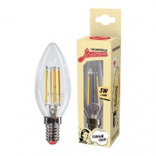 Лампа светодиодная LED Филамент 5Вт Свеча 160-260В E14 450лм 2700К ЭКОНОМКА EcoLedFL5wCNE1427