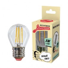Лампа светодиодная LED Филамент 5Вт Шарик 45мм 160-260В E27 450лм 4500К ЭКОНОМКА EcoLedFL5wGL45E2745