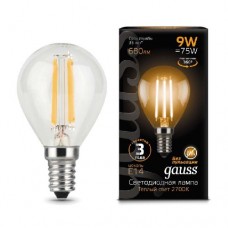 Лампа светодиодная Filament Шар E14 9Вт 2700К GAUSS 105801109
