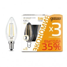 Лампа светодиодная Filament Свеча E14 5Вт 2700К ПРОМО (уп.3шт) GAUSS 103801105T