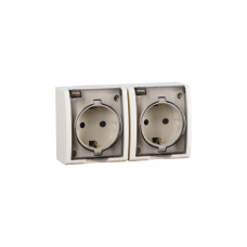 Розетка 2-м ОП Simon15 с заземлением  с крышкой IP54 слоновая кость 1594433-031