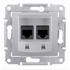 Механизм розетки компьютерной 1-м СП RJ45+RJ45 Sedna алюм. SchE SDN4400160
