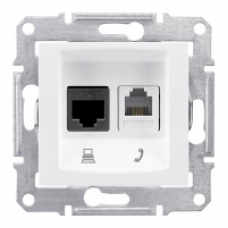 Механизм розетки телефонный+комп. 1-м СП RJ11+RJ45 Sedna белый SchE SDN5100121