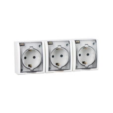 Розетка 3-м ОП Simon15 с заземлением  с крышкой IP54 белый 1594437-030