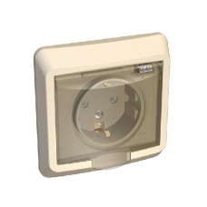 Розетка 1-м СП Этюд IP44 с заземлением защитные шторки крем. SchE PC16-044K